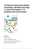 Test Bank - for Quick & Easy Medical Terminology 10th Edition by Peggy C&period; Leonard&comma; All Chapters &vert; Complete Solution &vert; Guide A&plus;&period;