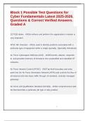 Block 1 Possible Test Questions for Cyber Fundamentals Latest 2025-2026&period; Questions & Correct Verified Answers&period; Graded A