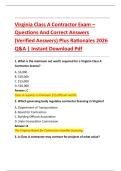 Virginia Class A Contractor Exam  Questions And Correct Answers  &lpar;Verified Answers&rpar; Plus Rationales 2026  Q&A &vert; Instant Download Pdf