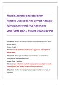 Florida Diabetes Educator Exam  Practice Questions And Correct Answers  &lpar;Verified Answers&rpar; Plus Rationales  2025&vert;2026 Q&A 