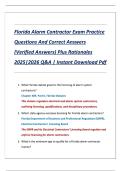 Florida Alarm Contractor Exam Practice  Questions And Correct Answers  &lpar;Verified Answers&rpar; Plus Rationales  2025&vert;2026 Q&A &vert; Instant Download Pdf 