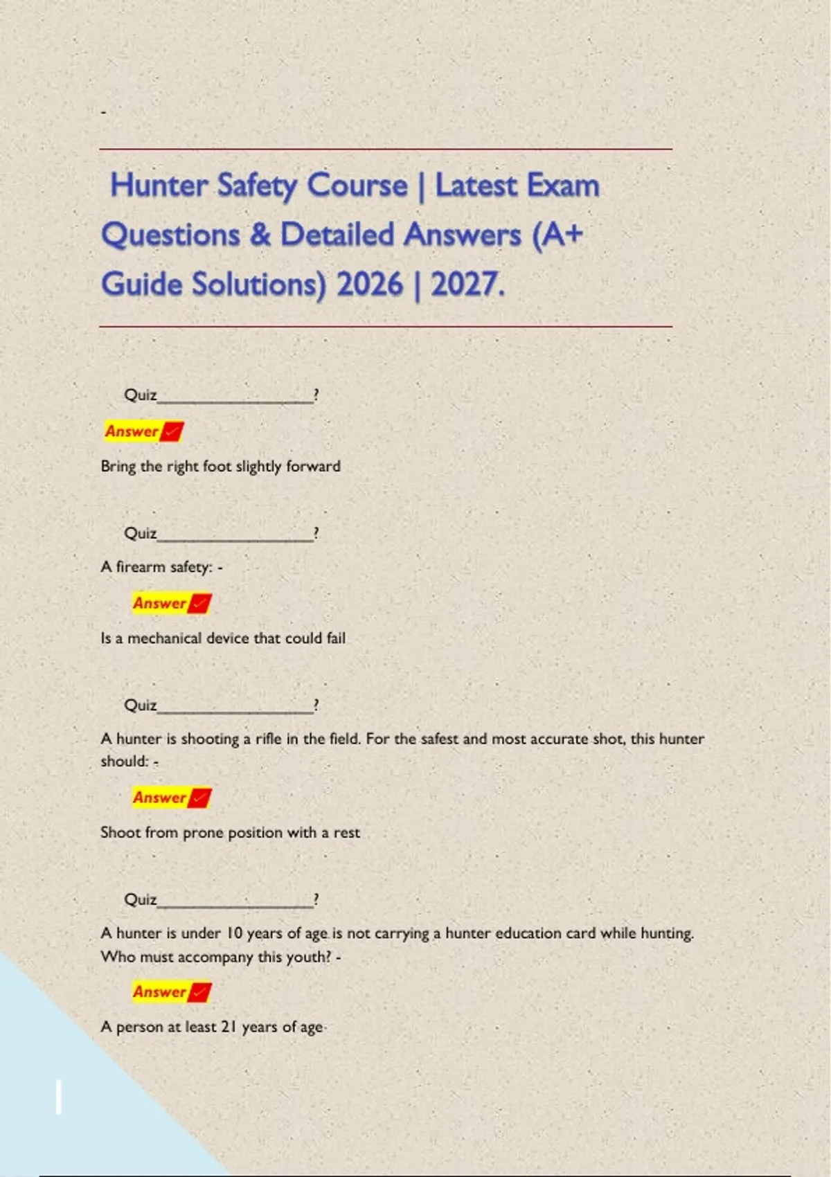 Hunter Safety Course | Latest Exam Questions & Detailed Answers (A+ ...