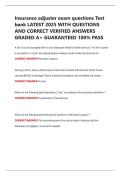 Insurance adjuster exam questions Test  bank LATEST 2025 WITH QUESTIONS  AND CORRECT VERIFIED ANSWERS  GRADED A&plus; GUARANTEED 100&percnt; PASS