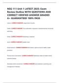 NSG 111 Unit 1 LATEST 2025&colon; Exam  Review Outline WITH QUESTIONS AND  CORRECT VERIFIED ANSWER GRADED  A&plus; GUARANTEED 100&percnt; PASS 