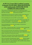 ALPP CLC Exam 2025 Certified Lactation  Counselor EXAM &lpar;2025&sol;2026&rpar; QUESTIONS  AND &lpar;elaborated&rpar; ANSWETRS WITH  COMPLETE SOLUTIONS