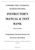 Instructor&rsquo;s Manual & Test Bank &mdash; Criminology Today&colon; An Integrative Introduction&comma; 8th Edition &mdash; Frank Schmalleger &mdash; ISBN 9780134146386 &mdash; Latest Update 2025&sol;2026 &mdash; &lpar;All Chapters Covered 1&ndash;16&rpar;