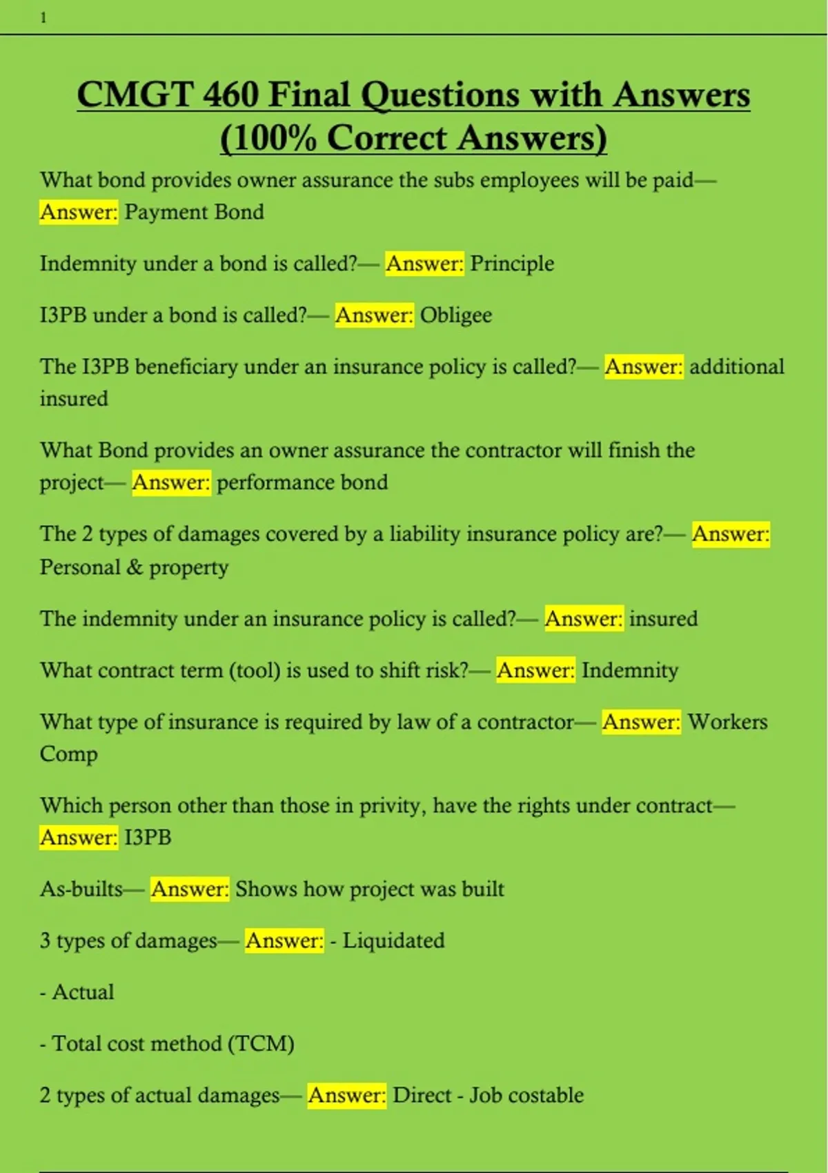 CMGT 460 Final Questions with Answers (100% Correct Answers) - CMGT 460 ...