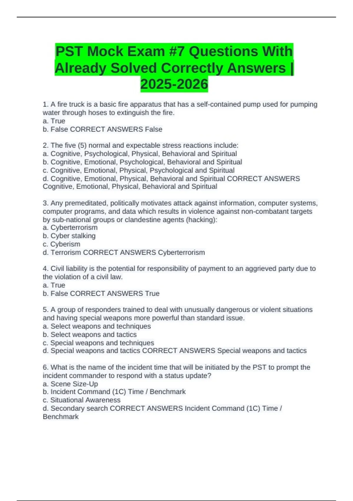 Pst Pattern Question PST Mock Exam #7 Questions With Already Solved Correctly Answers ...