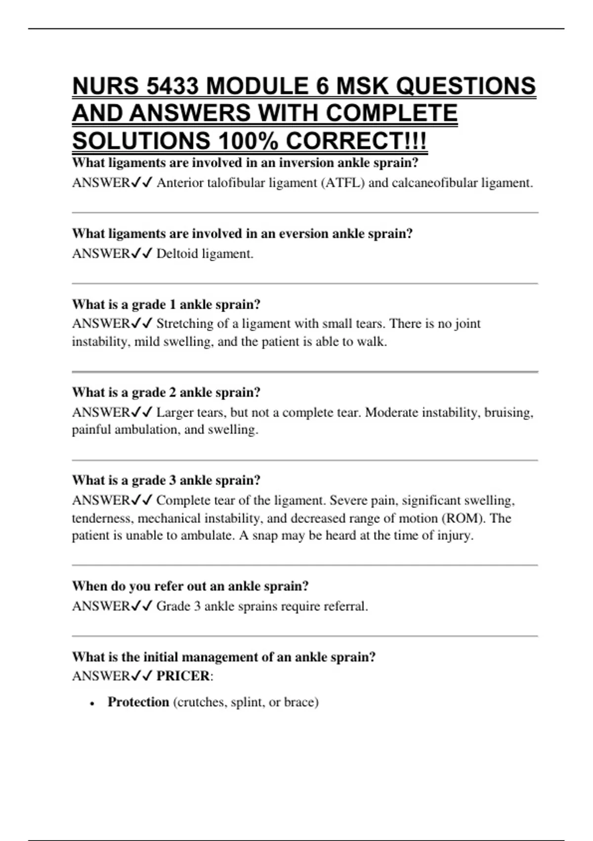 NURS 5433 MODULE 6 MSK QUESTIONS AND ANSWERS WITH COMPLETE SOLUTIONS ...