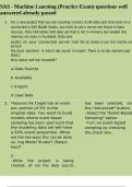 SAS - Machine Learning &lpar;Practice Exam&rpar; questions well answered already passed