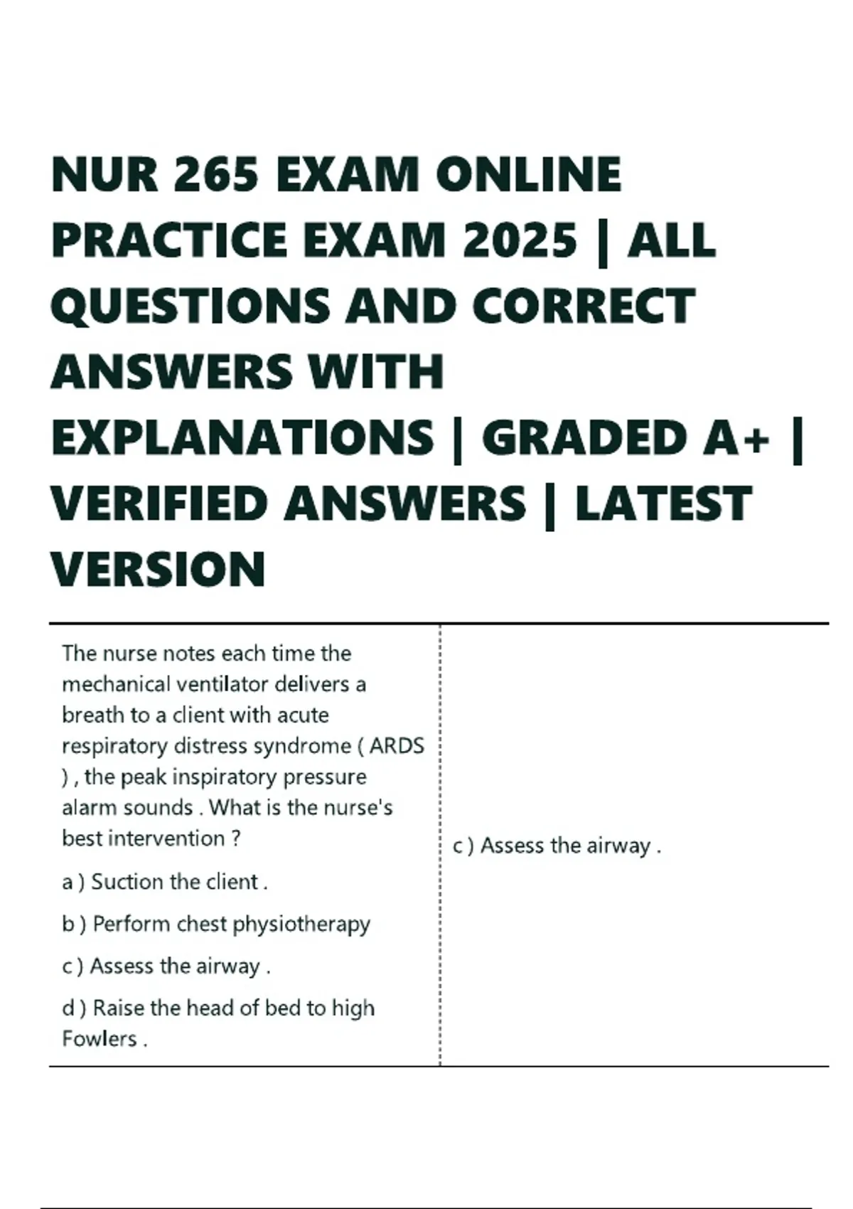 NUR 265 EXAM ONLINE PRACTICE EXAM 2025 ALL QUESTIONS AND CORRECT ...