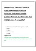 Illinois Clinical Laboratory Scientist  Licensing Examination Practice  Questions And Correct Answers  &lpar;Verified Answers&rpar; Plus Rationales 2026  Q&A &vert; Instant Download Pdf