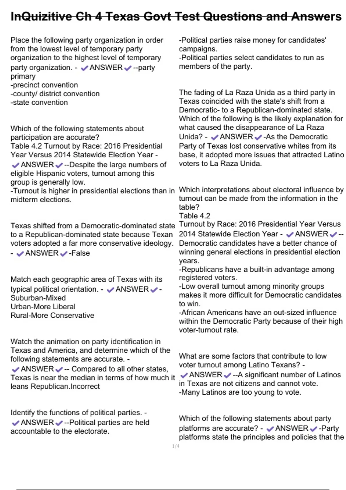 InQuizitive Ch 4 Texas Govt Test Questions and Answers - Ch 4 Texas ...