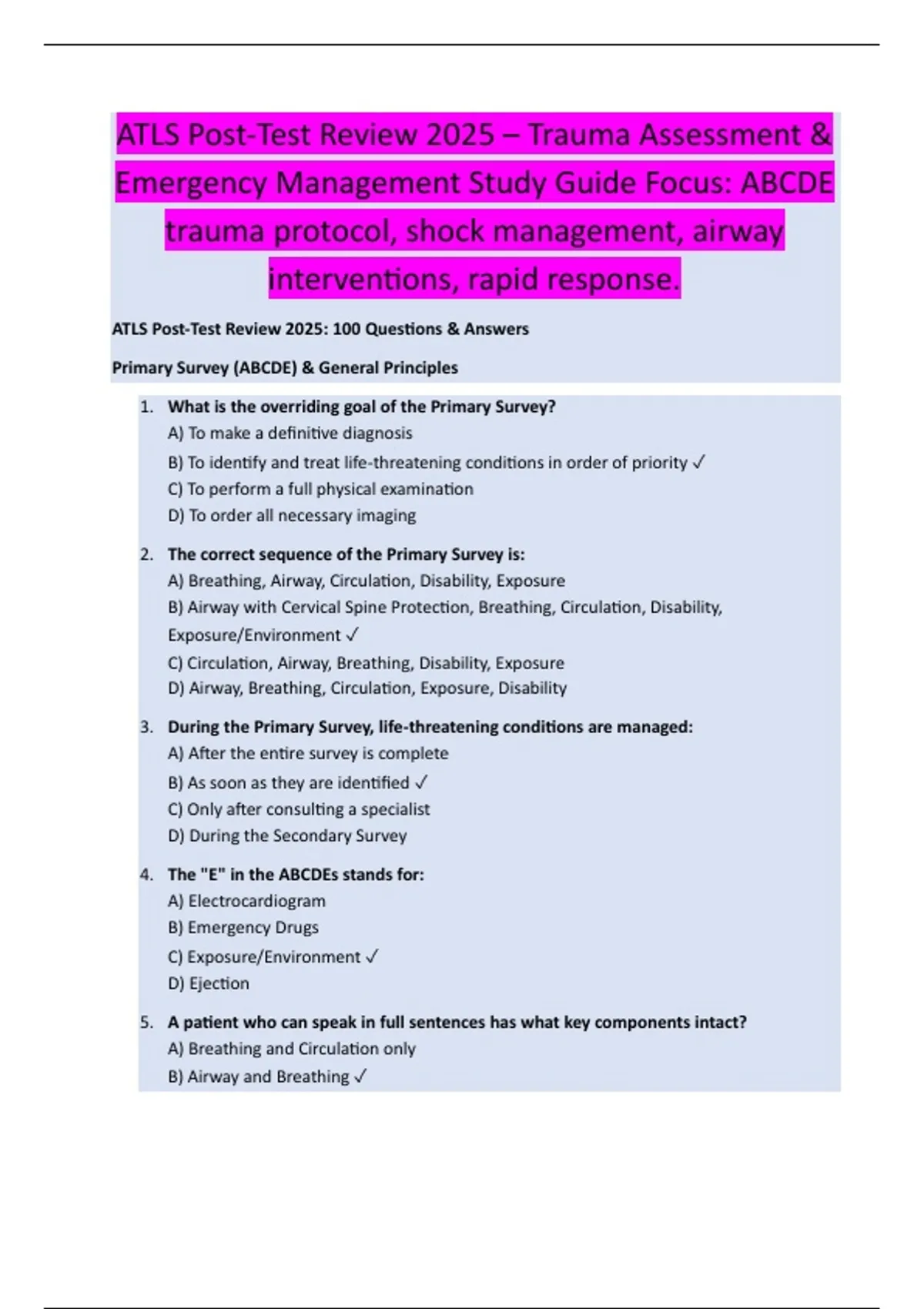 ATLS Post-Test Review 2025 – Trauma Assessment & Emergency Management ...
