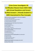 Crime Scene Investigator IAI  Certification Newest Exam 2024&ndash;2025  with Actual Questions and Correct  Verified Answers &vert; Already Graded A&plus; &sol;  100&percnt; Guaranteed to Pass Concepts 