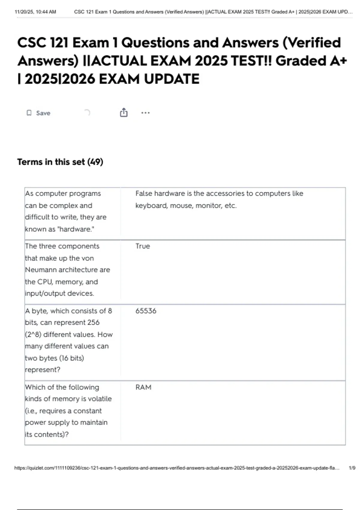 Sample Csc Exam Questions Math CSC 121 Exam 1 Questions and Answers (Verified Answers) ||ACTUAL EXAM ...