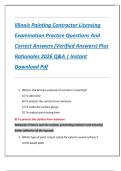 Illinois Painting Contractor Licensing  Examination Practice Questions And  Correct Answers &lpar;Verified Answers&rpar; Plus  Rationales 2026 Q&A &vert; Instant  Download Pdf 