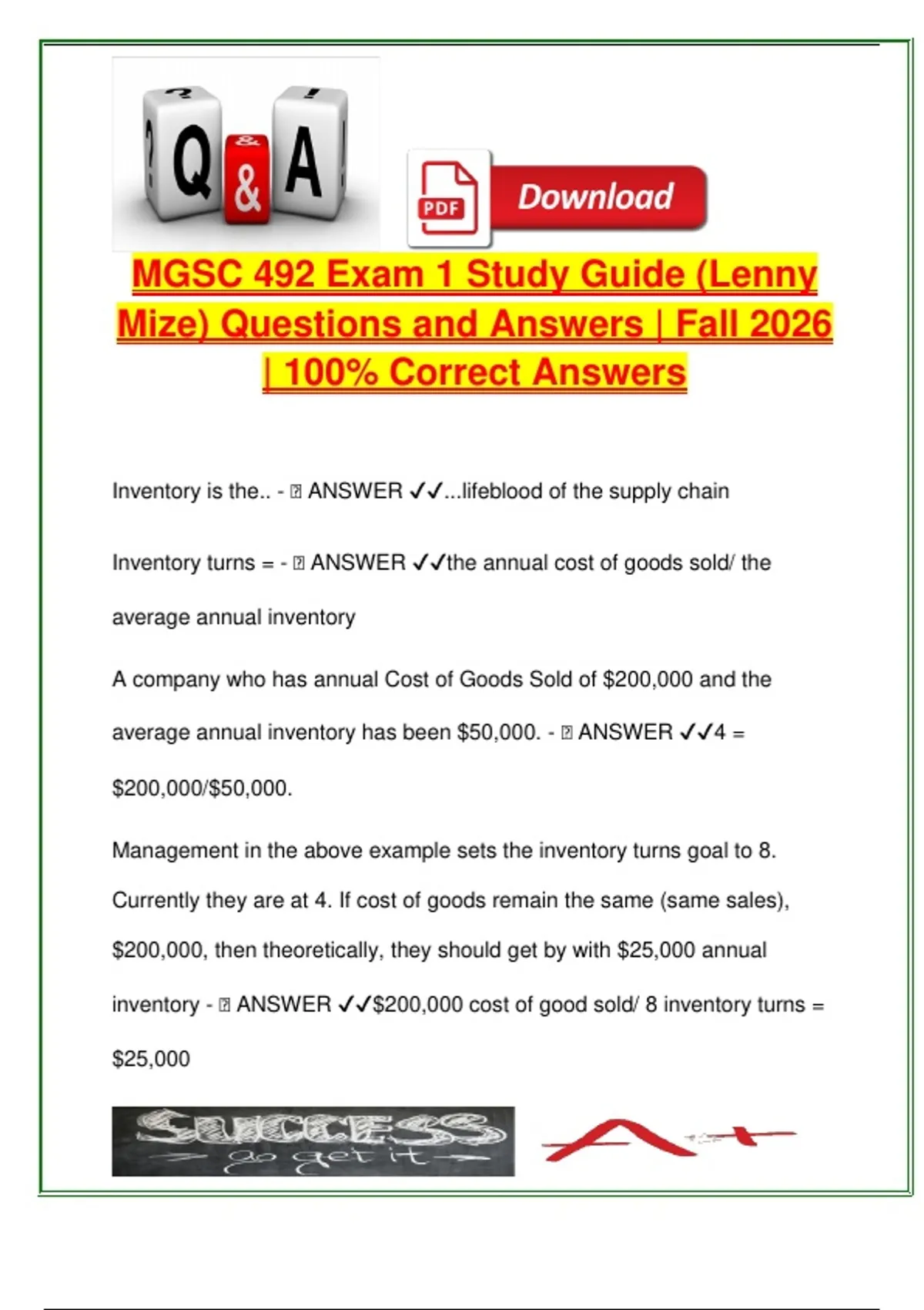 MGSC 492 – 100+ Study Questions with Answers | Exam 1 Study Guide ...
