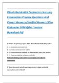 Illinois Residential Contractor Licensing  Examination Practice Questions And  Correct Answers &lpar;Verified Answers&rpar; Plus  Rationales 2026 Q&A &vert; Instant  Download Pdf 