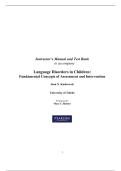 Instructor&rsquo;s Manual & Test Bank &mdash; Language Disorders in Children&colon; Fundamental Concepts of Assessment and Intervention&comma; 2nd Edition &mdash; Joan N&period; Kaderavek &mdash; ISBN 9780133352023 &mdash; Latest Update 2025&sol;2026 &mdash; &lpar;All Chapters Covered 1&ndash;11&rpar;