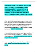 REAL ESTATE SALESPERSON CALIFORNIA STATE EXAM &lpar;ACTUAL EXAM&rpar; WITH CORRECT ACTUAL QUESTIONS AND CORRECTLY WELL DEFINED ANSWERS LATEST ALREADY GRADED A&plus; 2025 &ndash; 2026