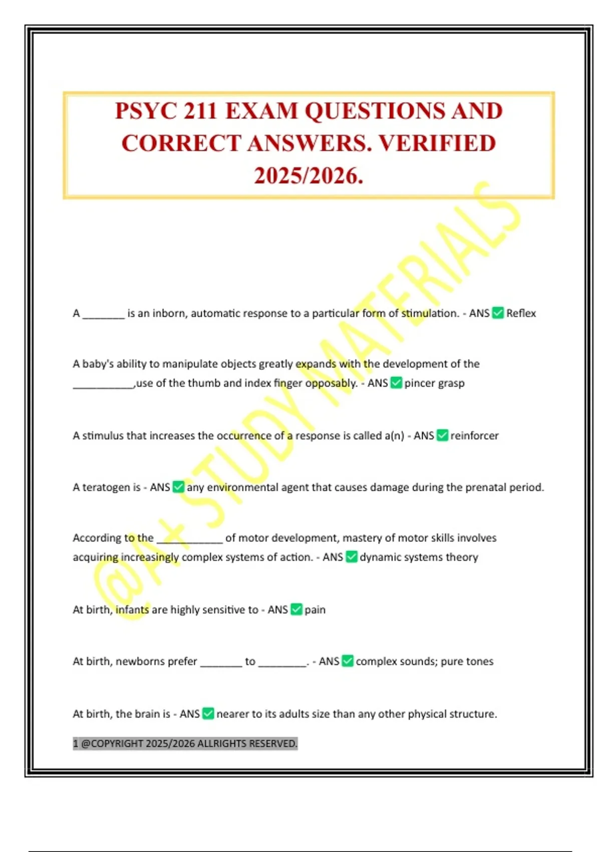 PSYC 211 EXAM QUESTIONS AND CORRECT ANSWERS. VERIFIED 2025/2026. - PSYC ...