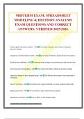 MIDTERM EXAM&colon; SPREADSHEET MODELING & DECISION ANALYSIS EXAM QUESTIONS AND CORRECT ANSWERS&period; VERIFIED 2025&sol;2026&period;