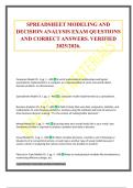 SPREADSHEET MODELING AND DECISION ANALYSIS EXAM QUESTIONS AND CORRECT ANSWERS&period; VERIFIED 2025&sol;2026