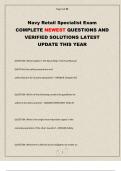 Navy Retail Specialist Exam COMPLETE NEWEST QUESTIONS AND VERIFIED SOLUTIONS LATEST UPDATE THIS YEAR