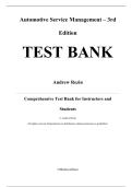 Test Bank for Automotive Service Management&comma; 3rd edition By Andrew Rezin