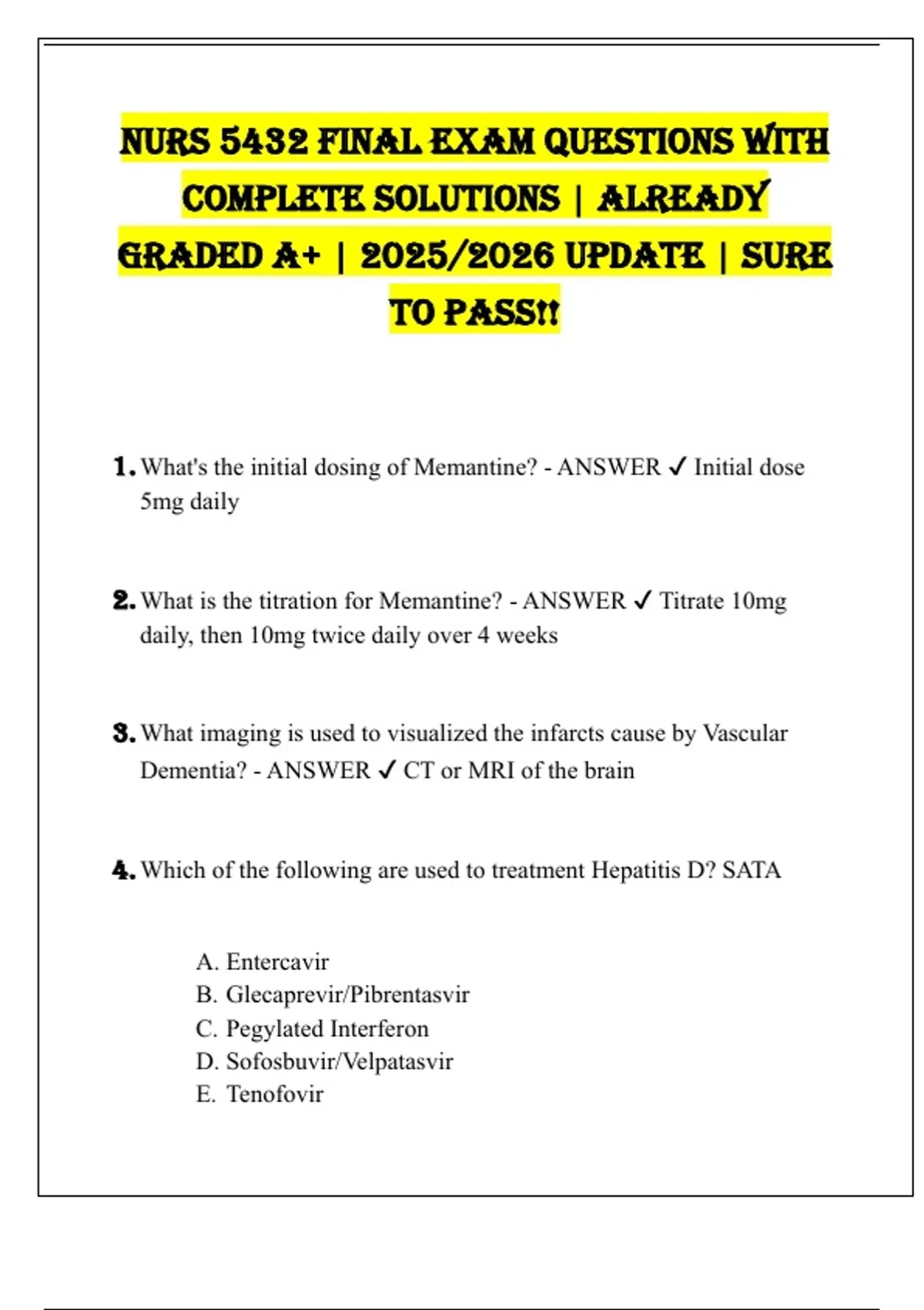 NURS 5432 Final Exam Questions With Complete Solutions | Already Graded ...