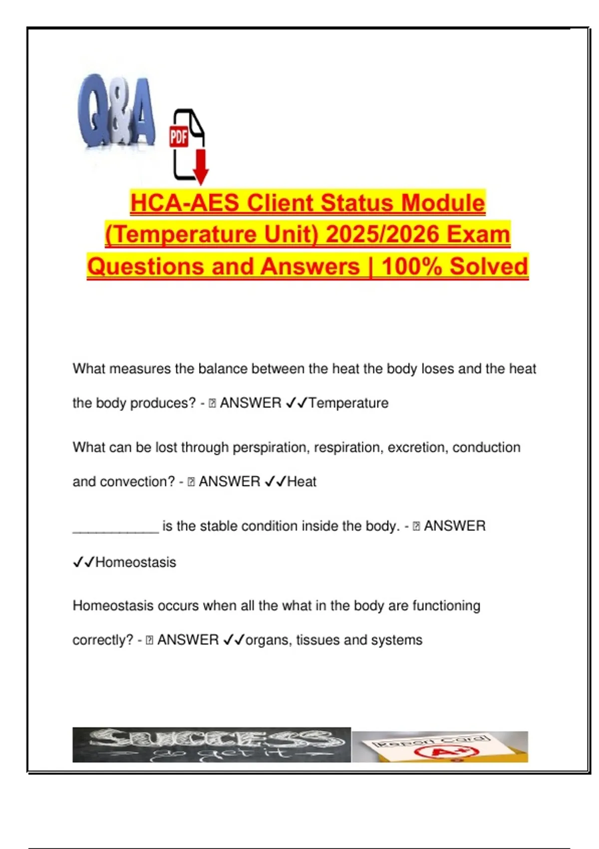 HCA Client Status – Temperature Unit – 2025/2026 – 30 Q&As ...
