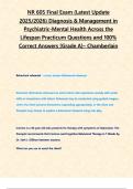 NR 605 final Exam &lpar;Latest Update 2025 &sol; 2026&rpar; Diagnosis & Management in Psychiatric-Mental Health Across the Lifespan Practicum Questions & 100&percnt; Correct Answers &lbrack;Grade A&rsqb;&ndash; Chamberlain