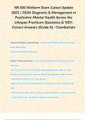 NR 605 Midterm Exam &lpar;Latest Update 2025 &sol; 2026&rpar; Diagnosis & Management in Psychiatric-Mental Health Across the Lifespan Practicum Questions & 100&percnt; Correct Answers &lbrack;Grade A&rsqb;&ndash; Chamberlain