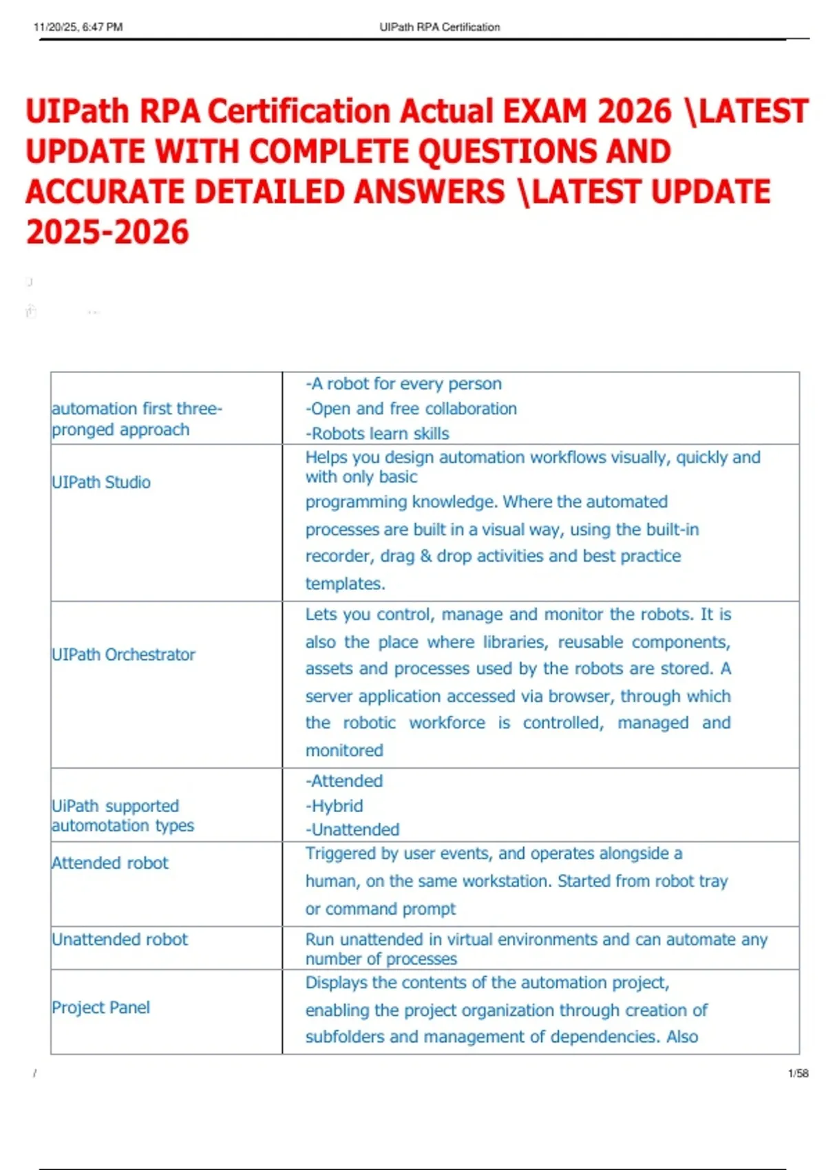 UIPath RPA Certification Actual EXAM 2026 LATEST UPDATE WITH COMPLETE ...
