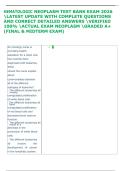 HEMATOLOGIC NEOPLASM TEST BANK EXAM 2026  LATEST UPDATE WITH COMPLETE QUESTIONS  AND CORRECT DETAILED ANSWERS VERIFIED  100&percnt; ACTUAL EXAM NEOPLASM GRADED A&plus;  &lpar;FINAL & MIDTERM EXAM&rpar;