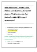 Iowa Wastewater Operator Grade I  Practice Exam Questions And Correct  Answers &lpar;Verified Answers&rpar; Plus  Rationales 2026 Q&A &vert; Instant  Download Pdf 