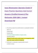 Iowa Wastewater Operator Grade IV  Exam Practice Questions And Correct  Answers &lpar;Verified Answers&rpar; Plus  Rationales 2026 Q&A &vert; Instant  Download Pdf 