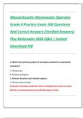 Massachusetts Wastewater Operator  Grade 4 Practice Exam 100 Questions  And Correct Answers &lpar;Verified Answers&rpar;  Plus Rationales 2026 Q&A &vert; Instant  Download Pdf 