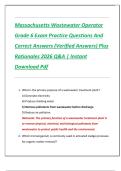 Massachusetts Wastewater Operator  Grade 6 Exam Practice Questions And  Correct Answers &lpar;Verified Answers&rpar; Plus  Rationales 2026 Q&A &vert; Instant  Download Pdf
