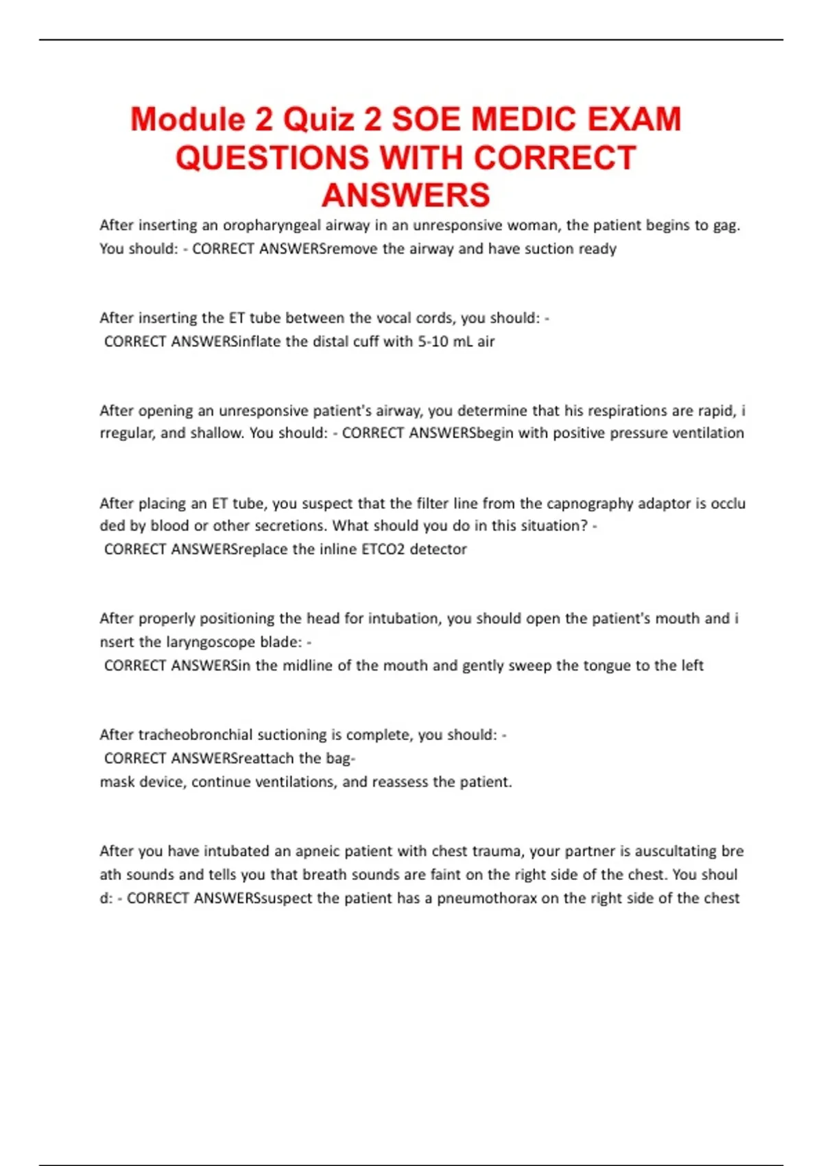 Module 2 Quiz 2 SOE MEDIC EXAM QUESTIONS WITH CORRECT ANSWERS.pdf - SOE ...