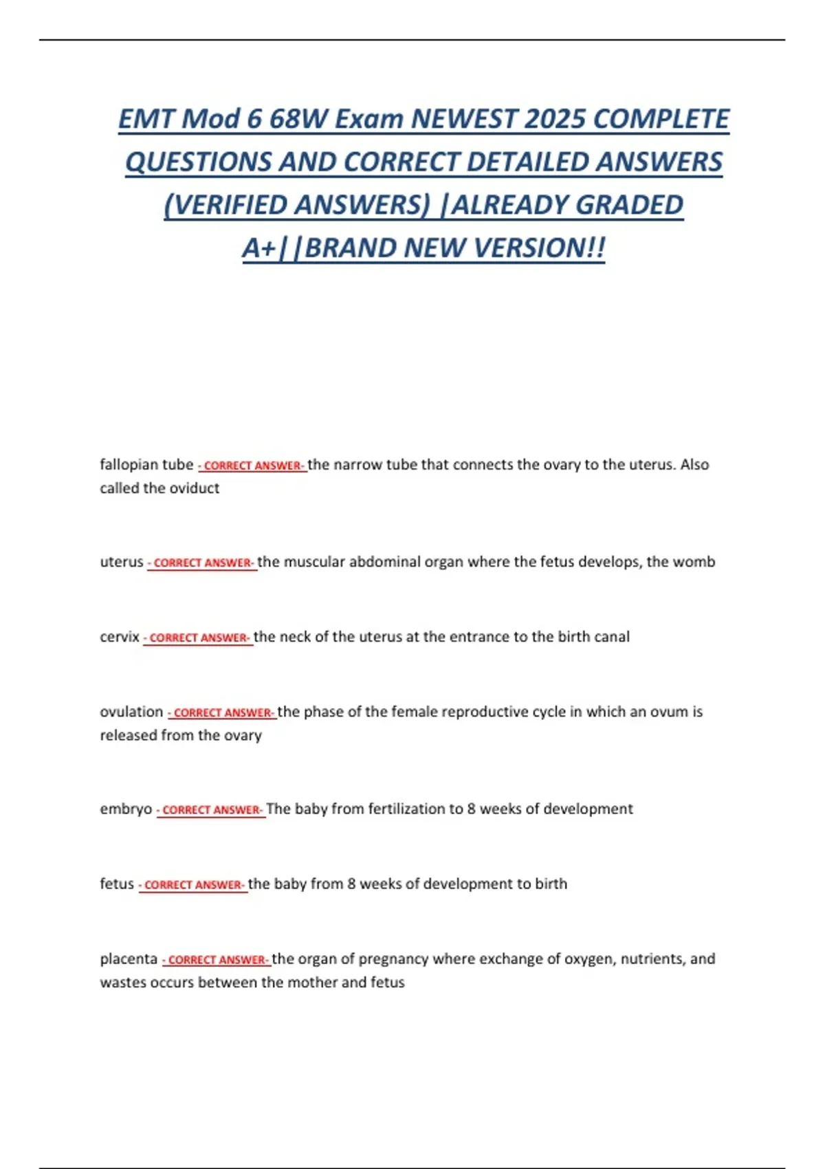 EMT Mod 6 68W Exam – 2025 Emergency Medical Technician Study Guide ...