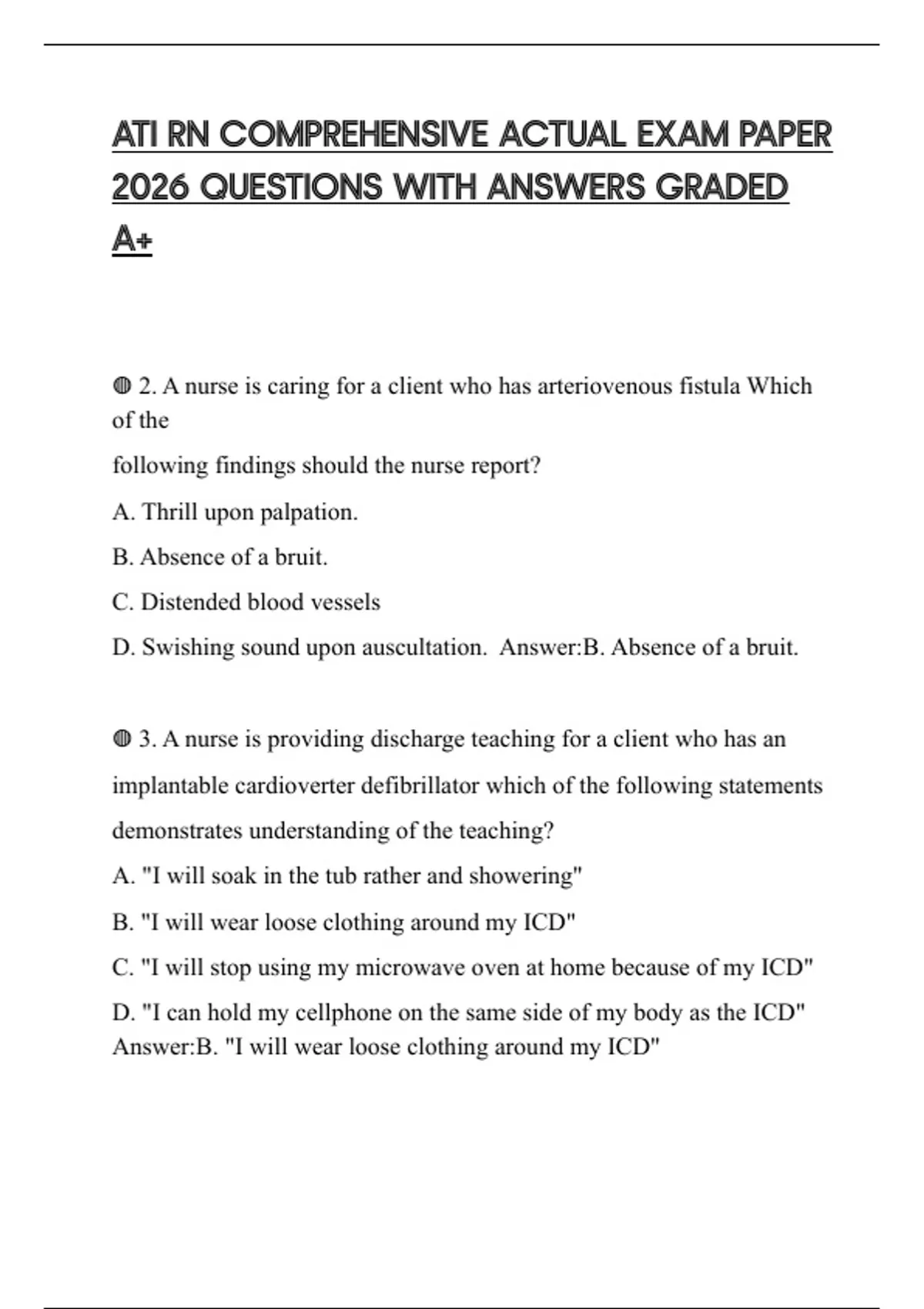 ATI RN COMPREHENSIVE ACTUAL EXAM PAPER 2026 QUESTIONS WITH ANSWERS ...