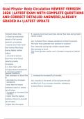 Grad Physio- Body Circulation NEWEST VERSION  2026 LATEST EXAM WITH COMPLETE QUESTIONS  AND CORRECT DETAILED ANSWERSALREADY  GRADED A&plus;LATEST UPDATE