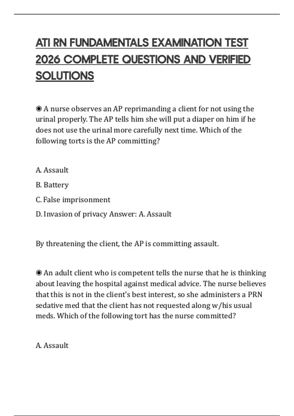 ATI RN FUNDAMENTALS EXAMINATION TEST 2026 COMPLETE QUESTIONS AND ...