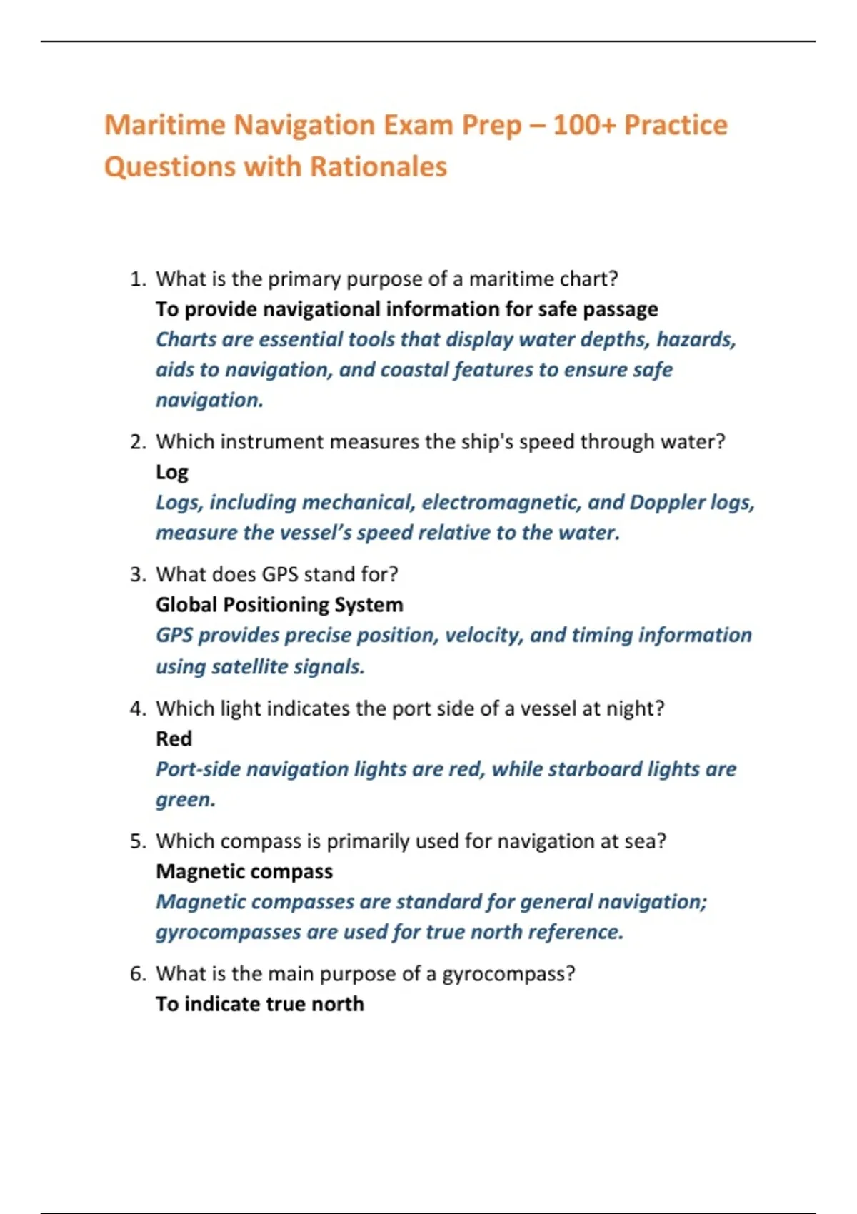 Maritime Navigation Exam Prep – 100+ Practice Questions with Rationales ...