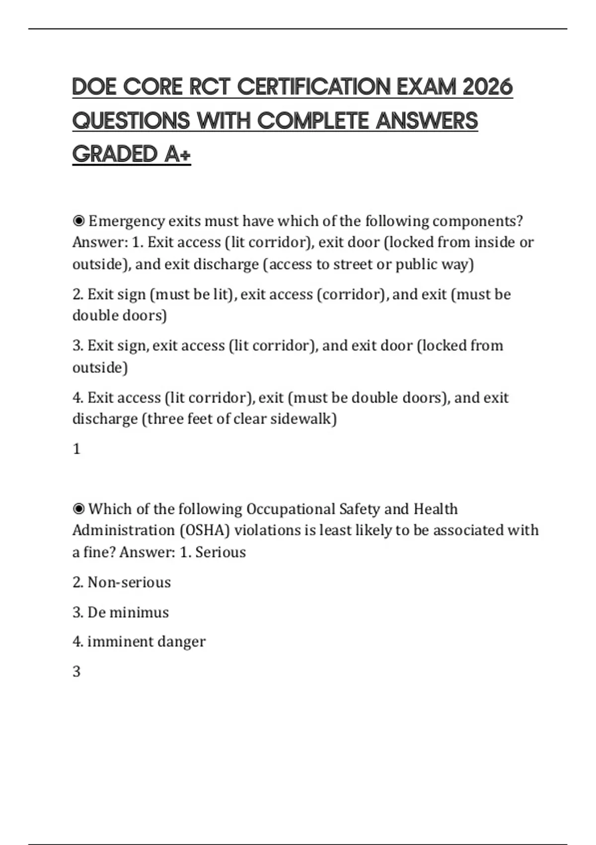 Doe Rct DOE CORE RCT CERTIFICATION EXAM 2026 QUESTIONS WITH COMPLETE ANSWERS ...