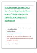 Ohio Wastewater Operator Class A  Exam Practice Questions And Correct  Answers &lpar;Verified Answers&rpar; Plus  Rationales 2026 Q&A &vert; Instant  Download Pdf