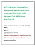 Ohio Wastewater Operator Class IV  Exam Practice Questions And Correct  Answers &lpar;Verified Answers&rpar; Plus  Rationales 2026 Q&A &vert; Instant  Download Pdf