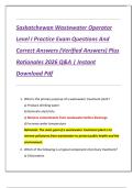 Saskatchewan Wastewater Operator  Level I Practice Exam Questions And  Correct Answers &lpar;Verified Answers&rpar; Plus  Rationales 2026 Q&A &vert; Instant  Download Pdf 